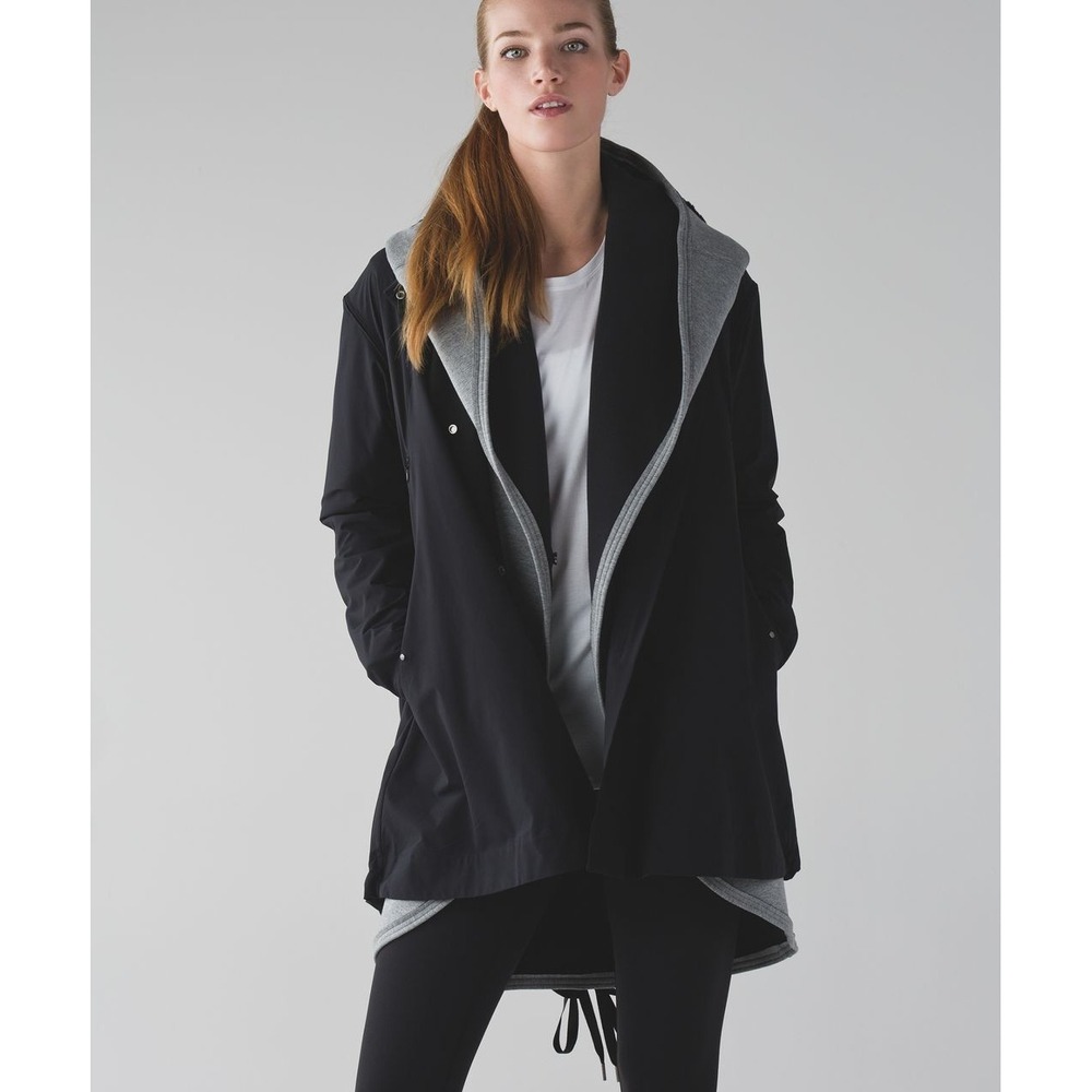 Lululemon &go Swing Trench Coat Sz 6 Black Rain Jacket High Low Performance WR